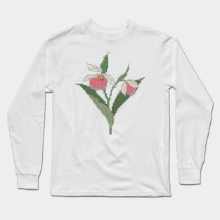 Minnesota State Flower Pink And White Lady's Slipper Long Sleeve T-Shirt